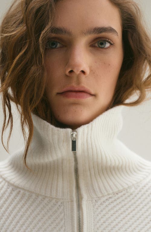 Mango Stripe Quarter Zip Sweater In Ecru