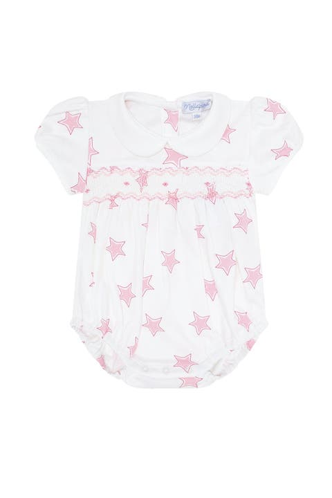 Pink Stars Print Smocked Bubble - Baby