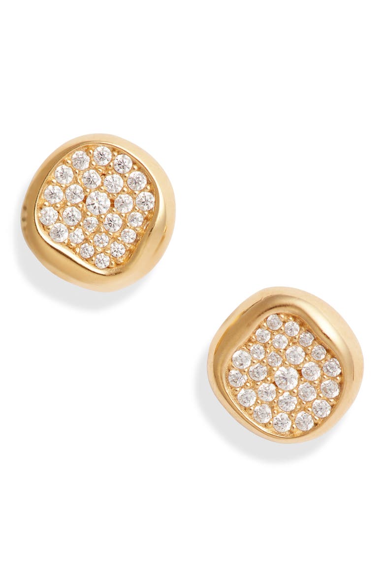 Pavé Cubic Zirconia Stud Earrings, Main, color, 14K GOLD PLATED