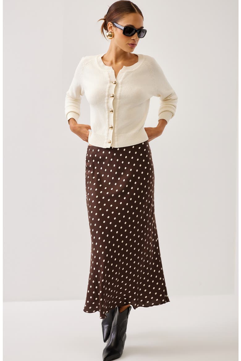 Mia Bias Midi Skirt, Alternate, color, BROWN W/ CREAM