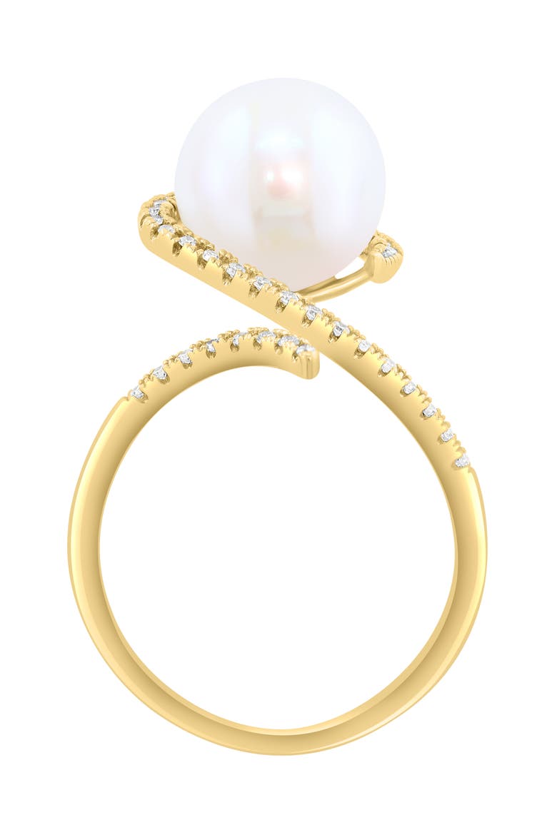 14K Yellow Gold Diamond & Freshwater Pearl Ring, Alternate, color, WHITE