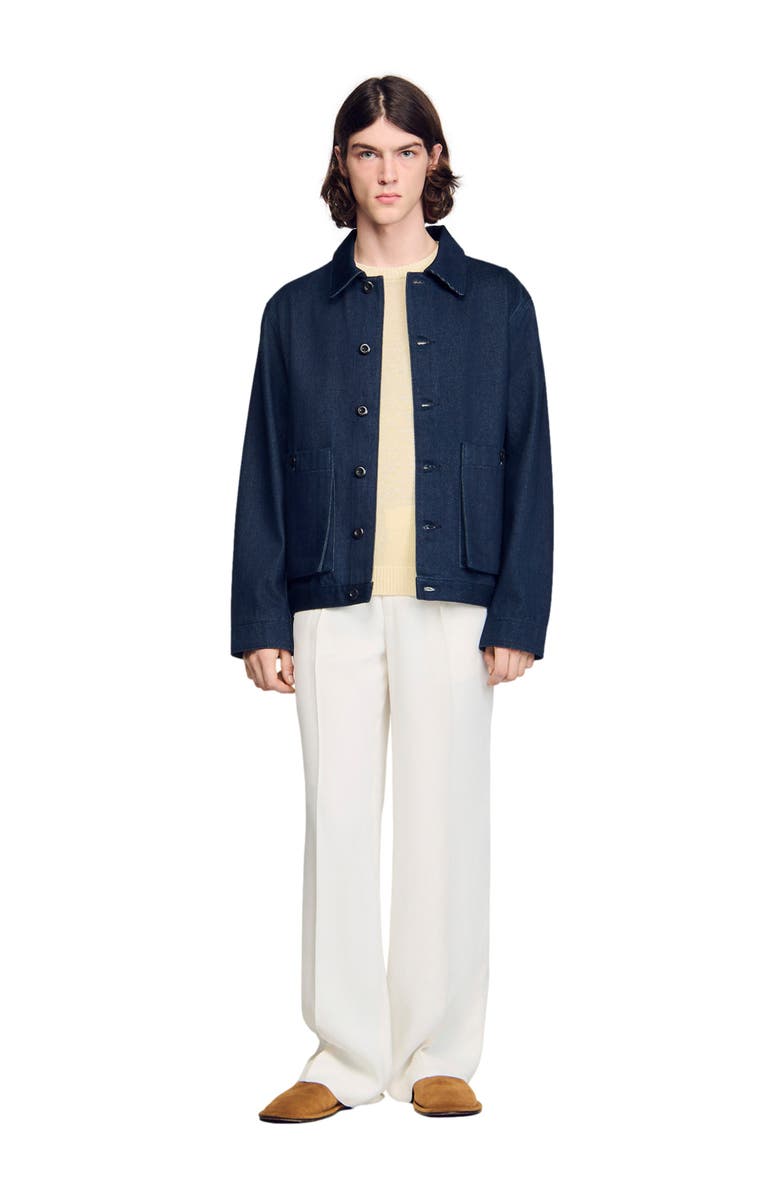 SANDRO Denim worker jacket, Alternate, color, Navy Blue