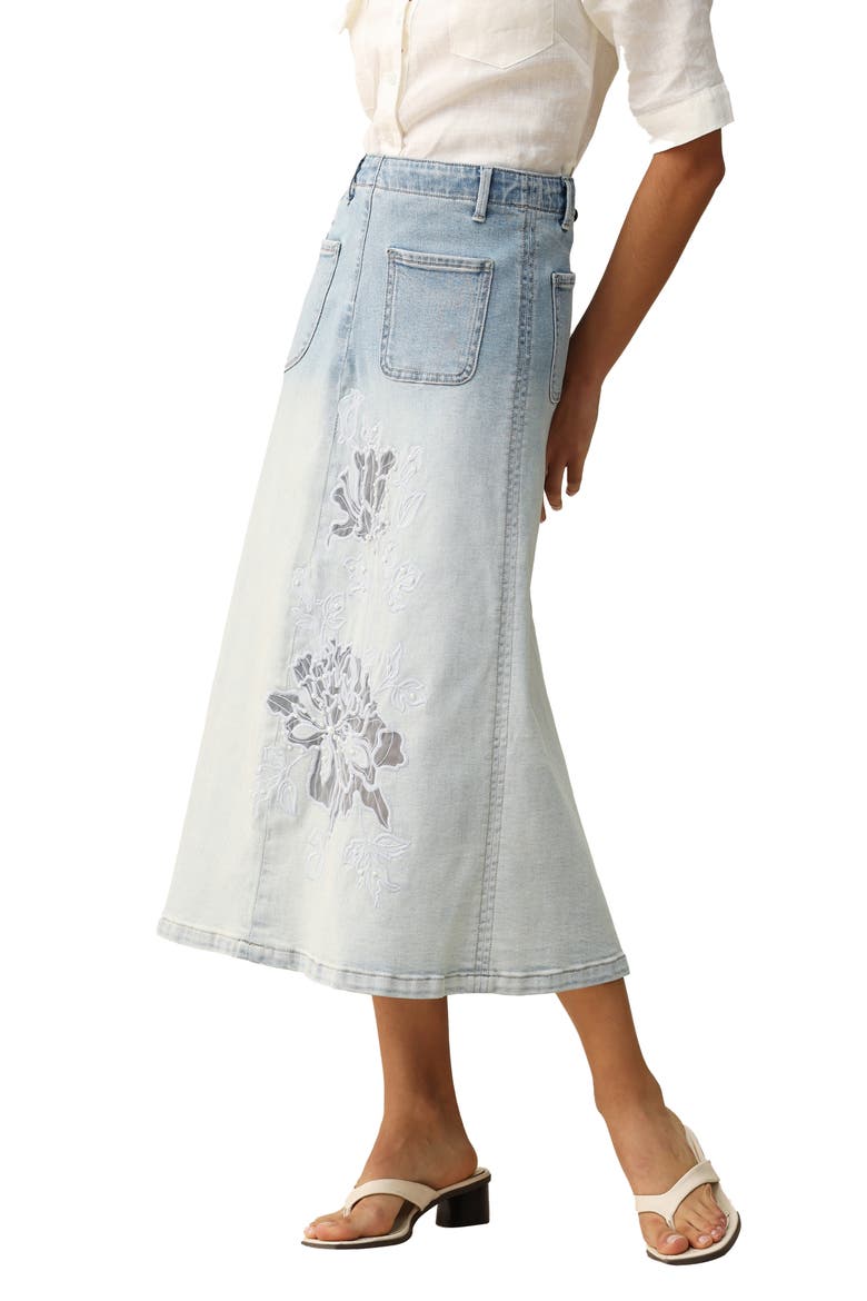 Caius Faux Pearl & Embroidery Detail Ombré Denim Skirt, Alternate, color, LIGHT BLUE