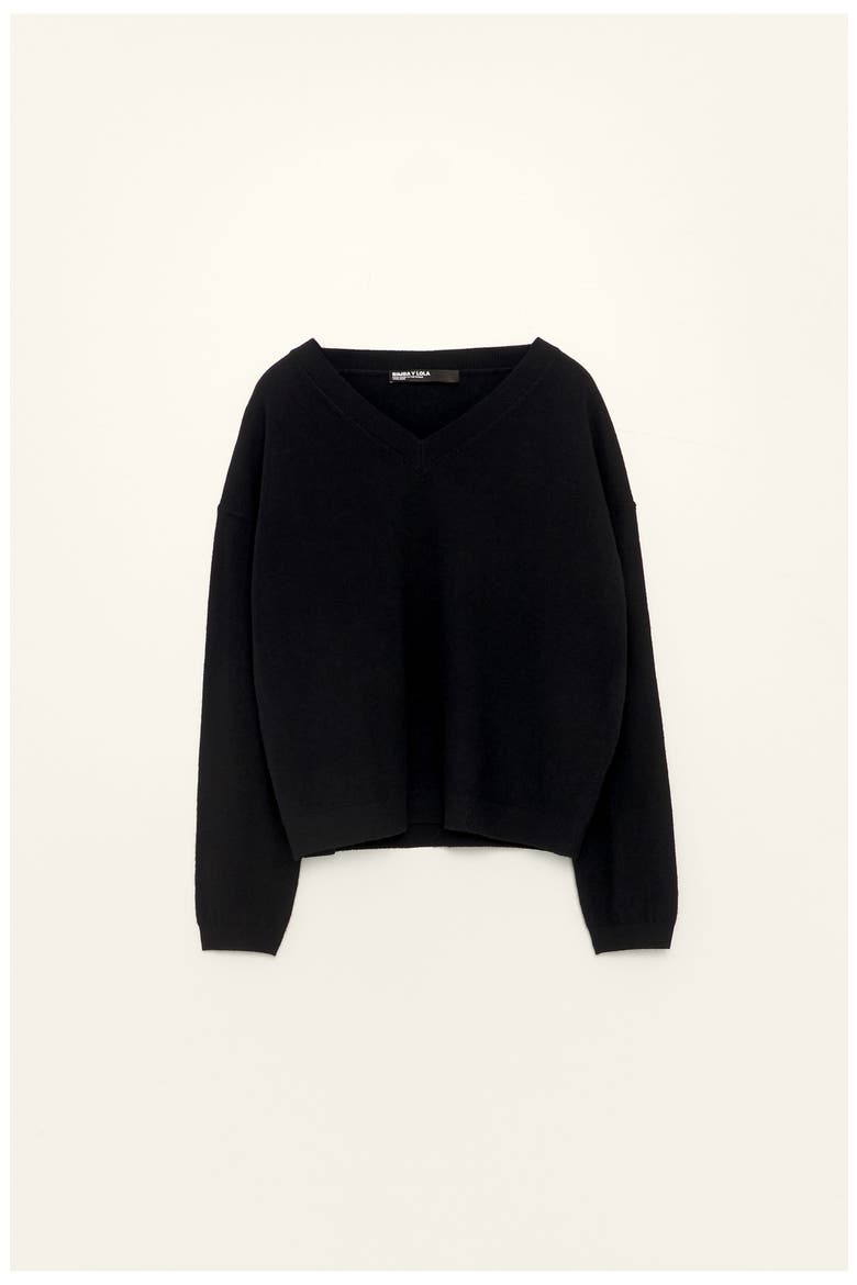 V-neck Wool Cashmere Sweater, Alternate, color, BLACK
