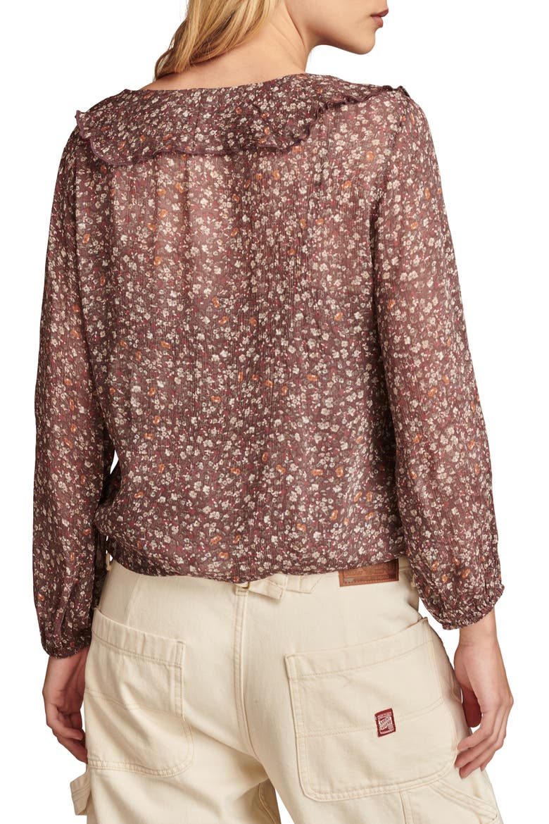 Floral Ruffle Collar Top, Alternate, color, CINNAMON M