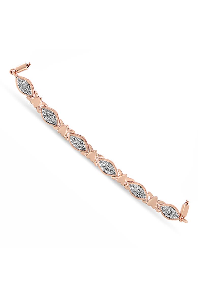 Silver Diamond Accent Alternating Marquise Shape and Heart Links Bolo Bracelet, Alternate, color, Rose Gold over Silver