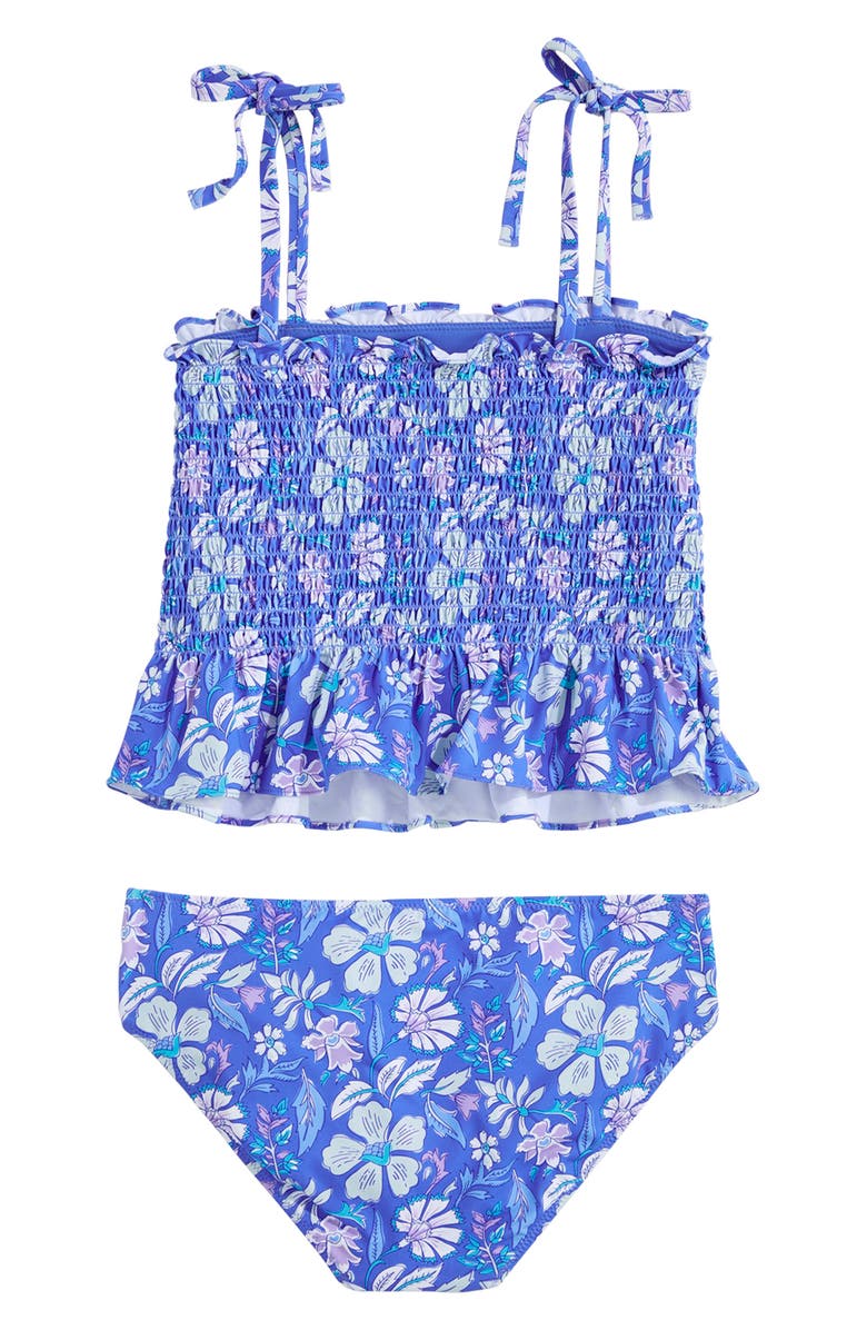 vineyard vines Kids' Heart Smocked Two-Piece Swimsuit, Alternate, color, Hibiscus Breakerblue