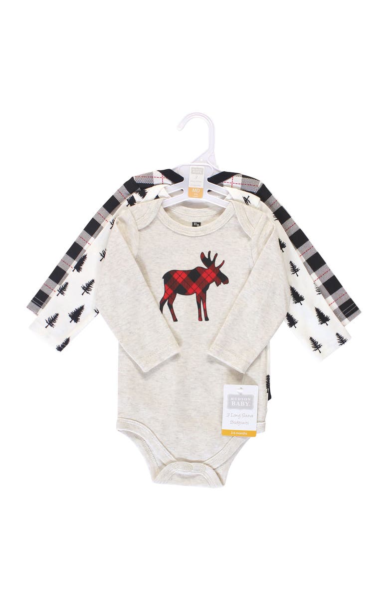 Hudson Baby Cotton Long-Sleeve Bodysuits 3-Pack, Alternate, color, Moose