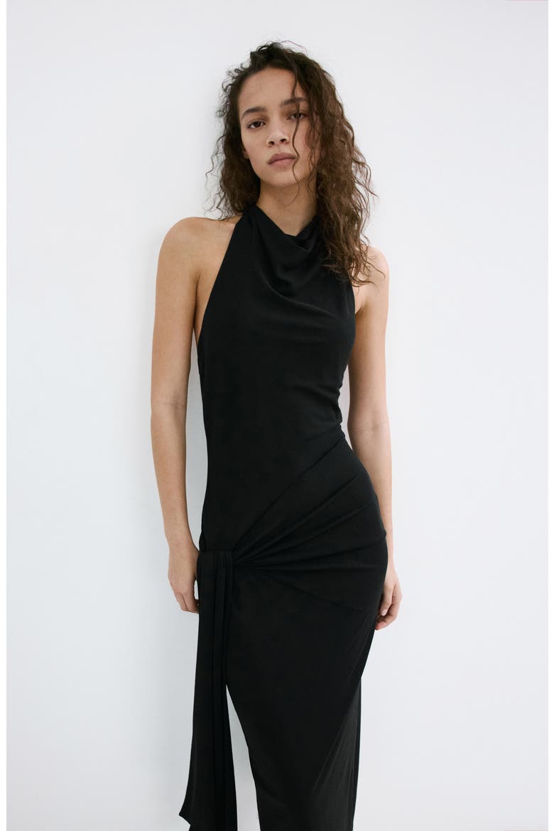 Side Drape Halter Maxi Dress, Alternate, color, BLACK