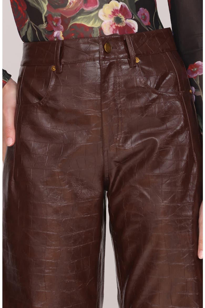 Croc Embossed Faux Leather Pants, Alternate, color, CHOCOLATE