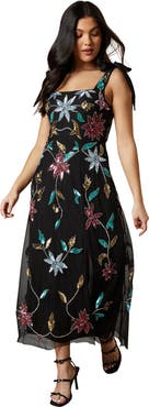 Oasis Floral Embellished Split Midi Dress