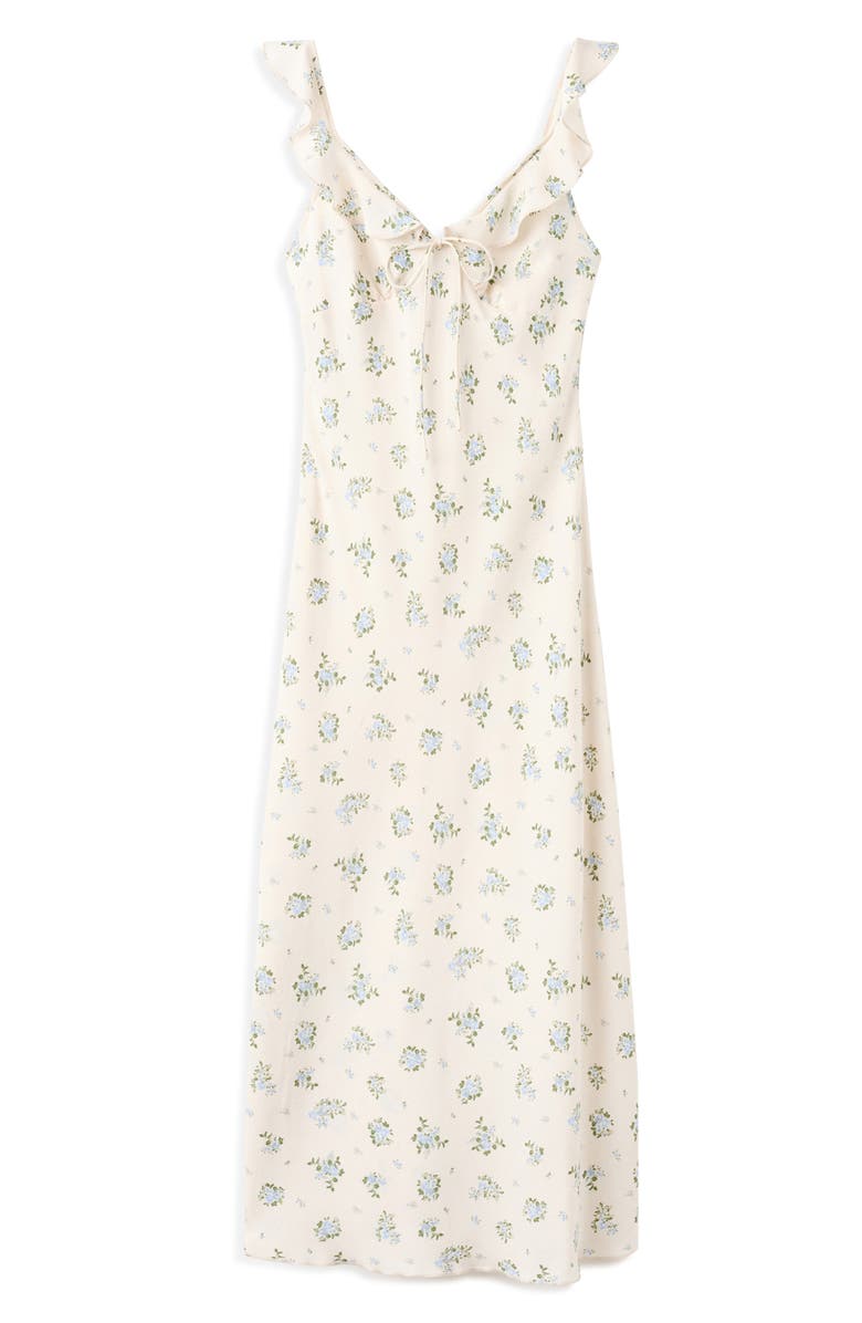 MANGO Floral Ruffle Strap Dress, Main, color, Ecru