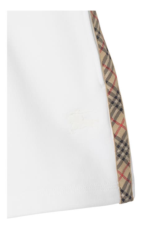 Burberry Girl's Caterina Check Tape Cotton Shorts In White