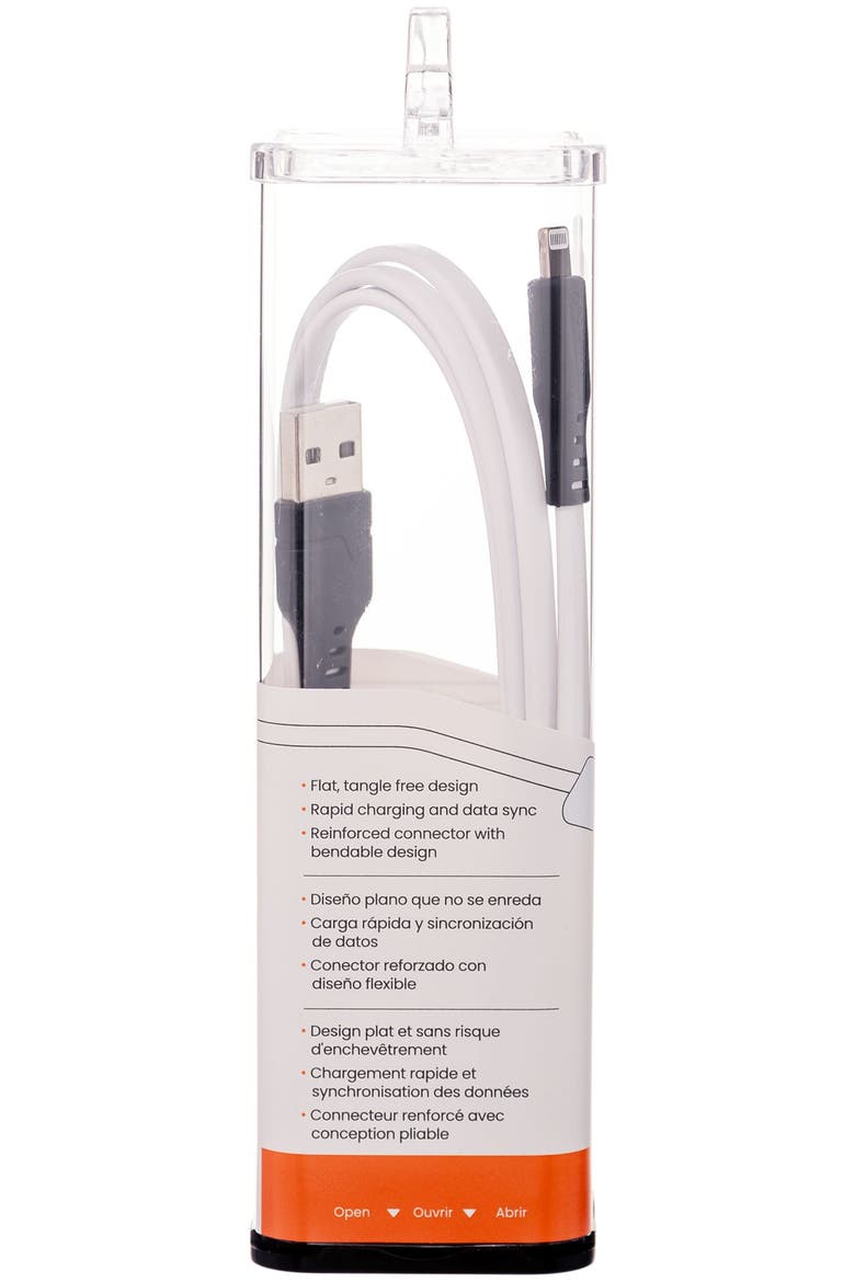 Flat USB-A to Apple Lightning High Speed Tangle-Free 3 Foot Cable, Alternate, color, White