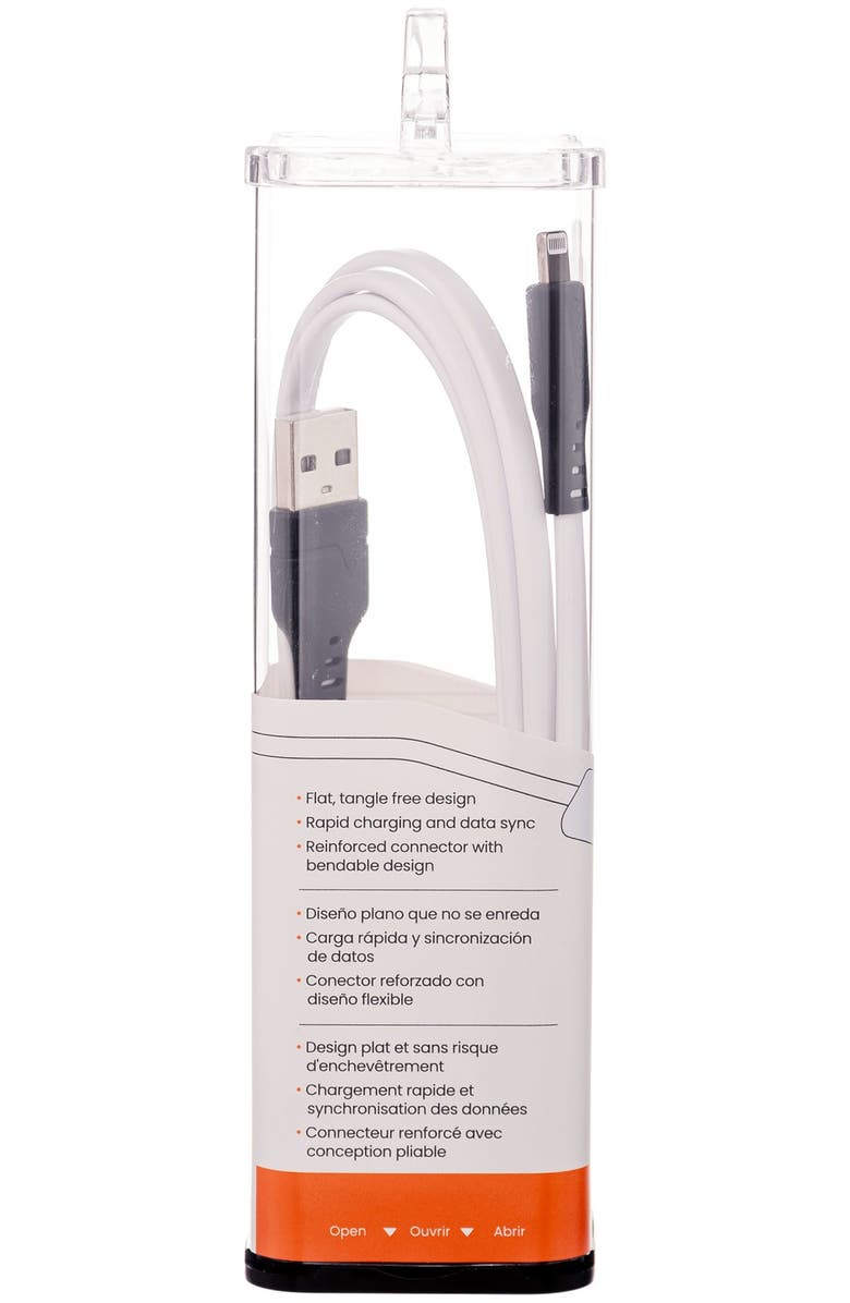 Ventev Flat USB-A to Apple Lightning High Speed Tangle-Free 3 Foot Cable, Alternate, color, White