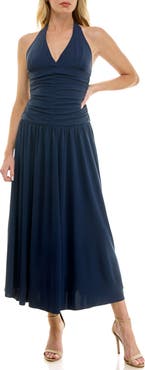 Socialite Ruched Halter Midi Dress