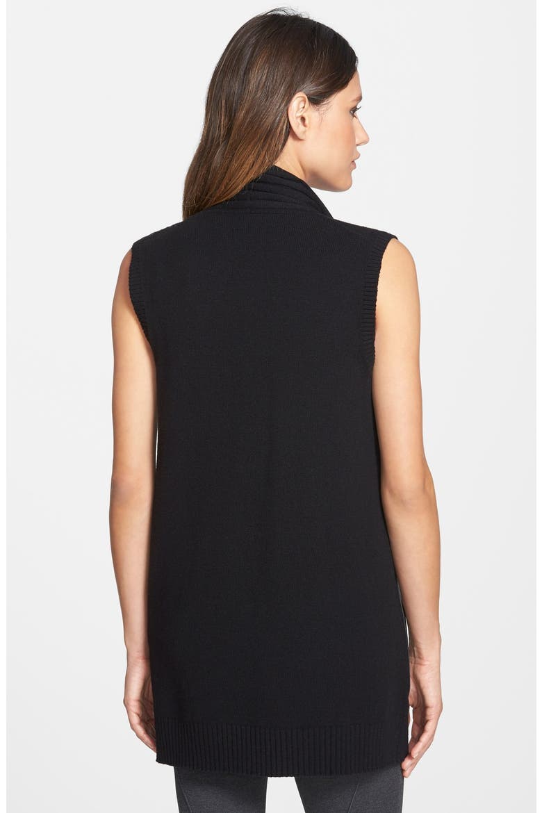 Faux Leather Pocket Ribbed Collar Sweater Vest, Alternate, color, BLACK