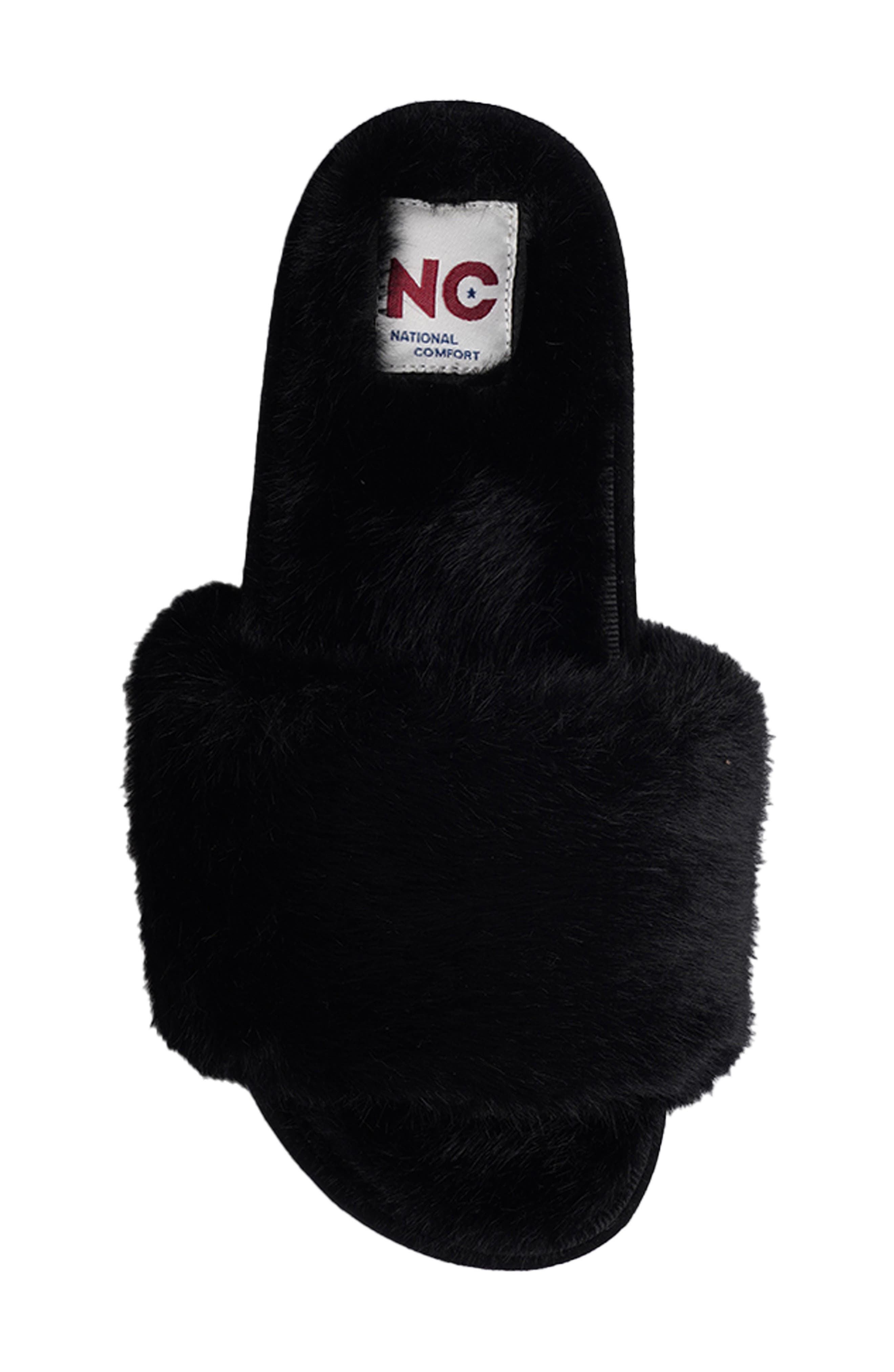 National Comfort Macklin Faux Fur Slipper, Alternate, color, Black