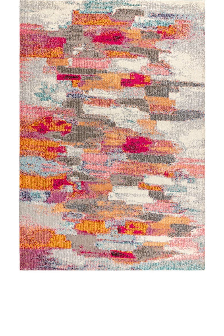 Contemporary POP Modern Abstract Brushstroke Area Rug, Alternate, color, Ivory/Pink