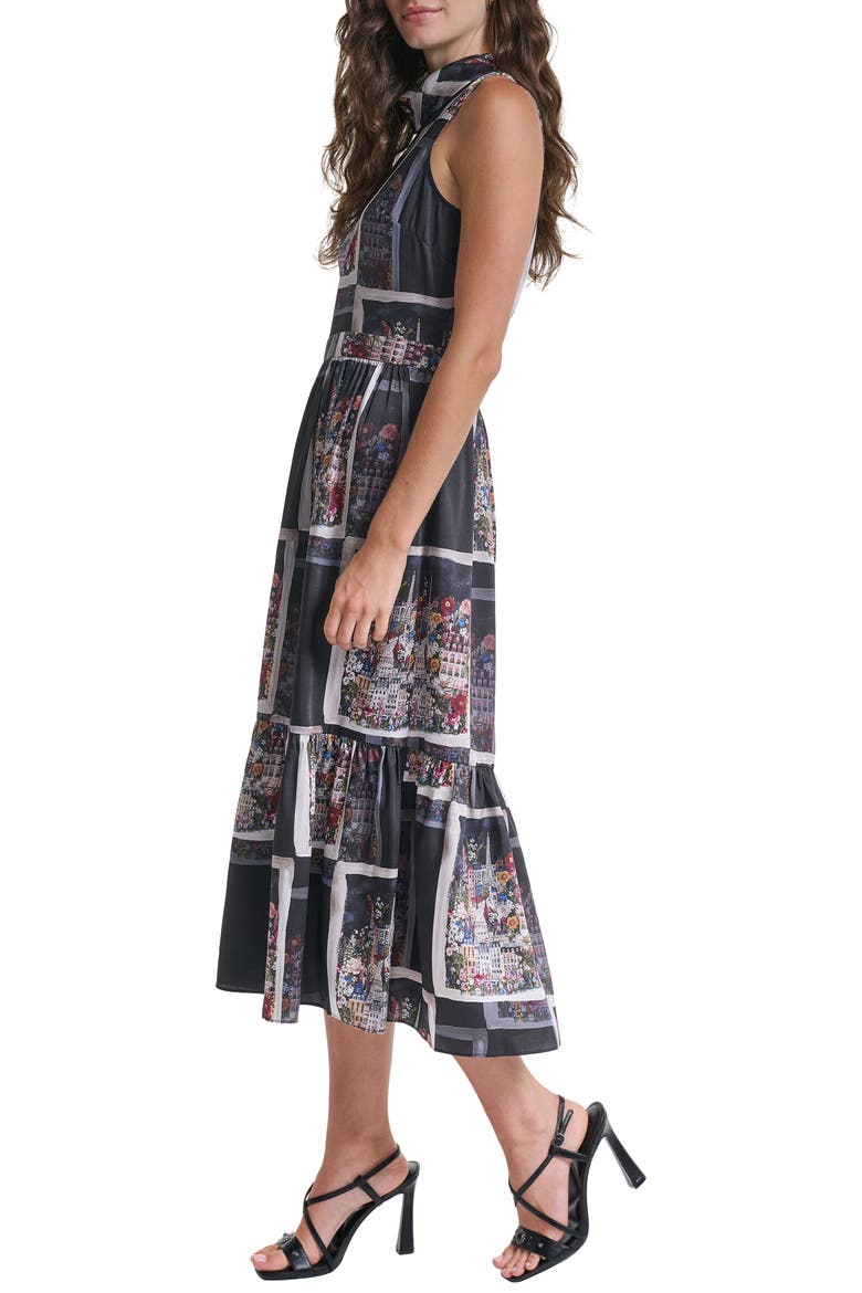 Paris Print Twill Midi Dress, Alternate, color, BLACK MULTI