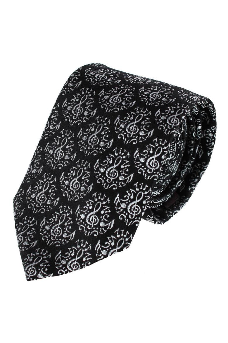 Maestro's Melody Mayhem Muscial Note Novelty Silk Necktie, Main, color, Black
