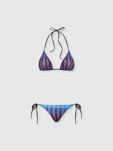 Viscose And Lamé Chevron-patterned Bikini