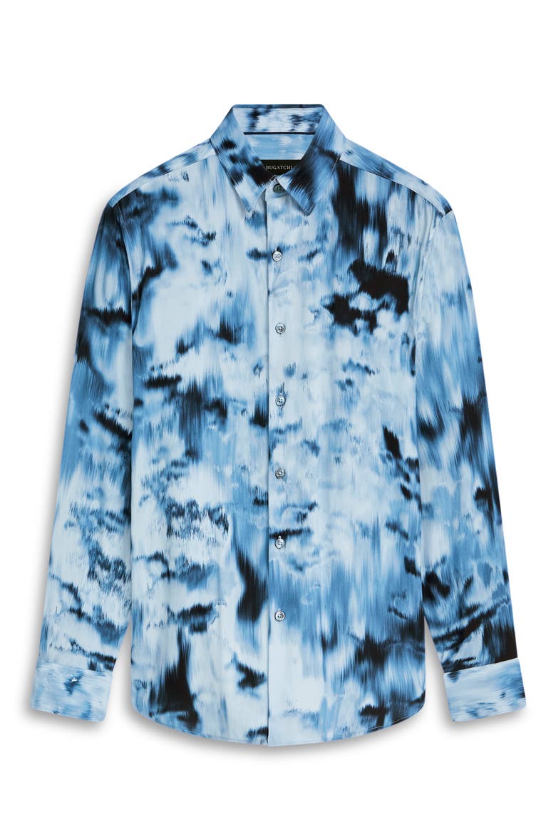 Julian Shaped Fit Abstract Airbrush Print Button-Up Shirt, Alternate, color, DUSTY BLUE