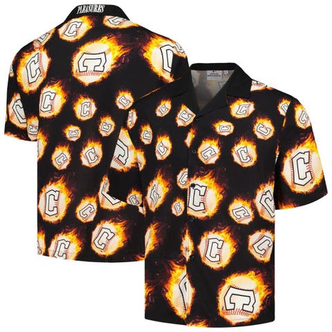 Men's PLEASURES  Black Cleveland Guardians Flame Fireball Button-Up Shirt