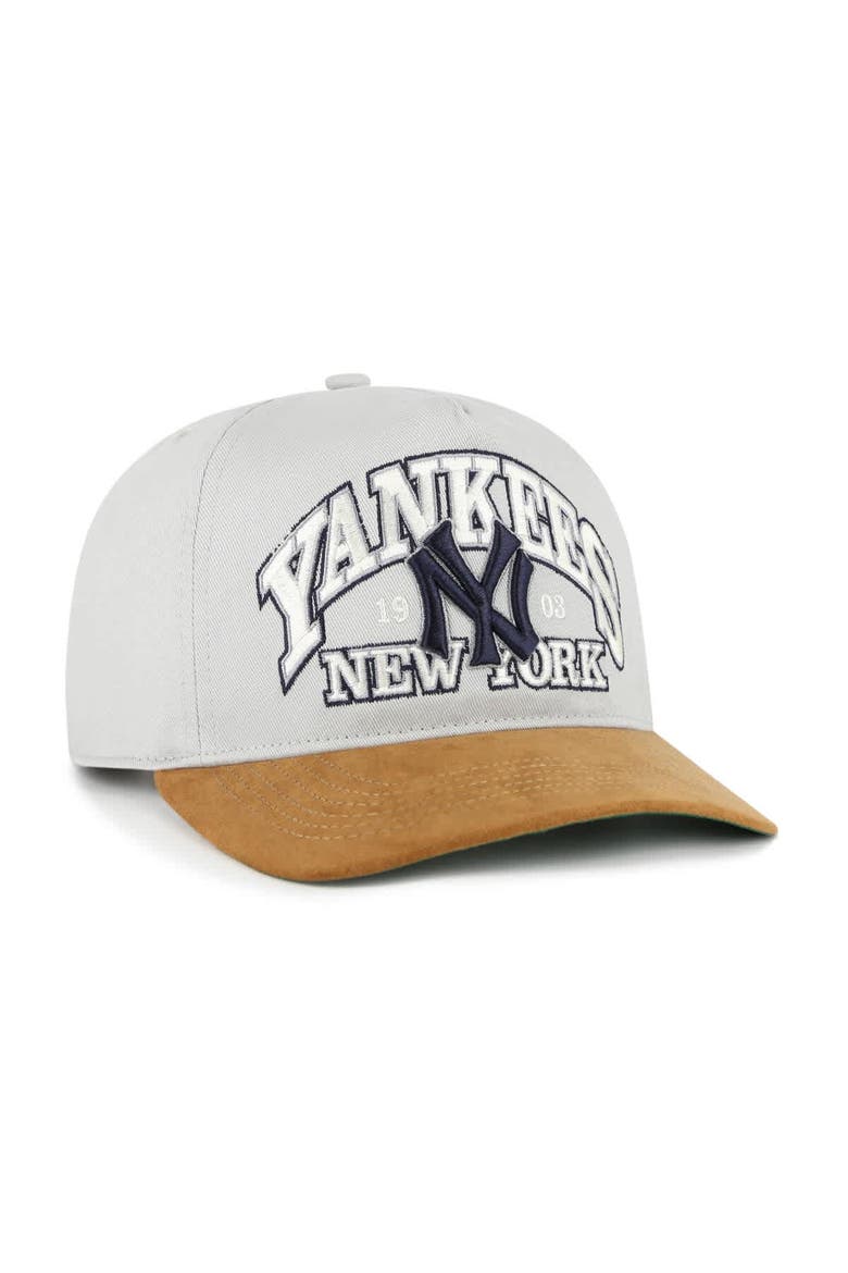 Men's '47 Gray/Brown New York Yankees Cooperstown Break Wood Suede Hitch Adjustable Hat, Alternate, color, Gray