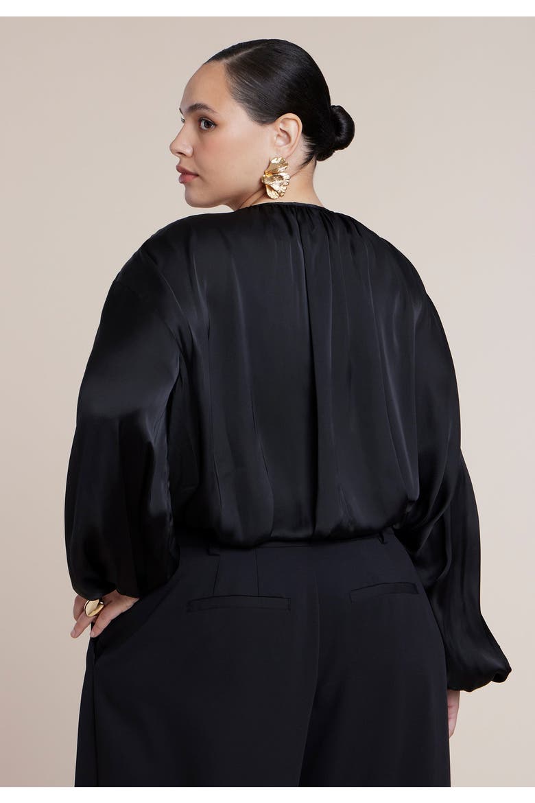Satin Drawstring Peasant Blouse, Alternate, color, BLACK ONYX