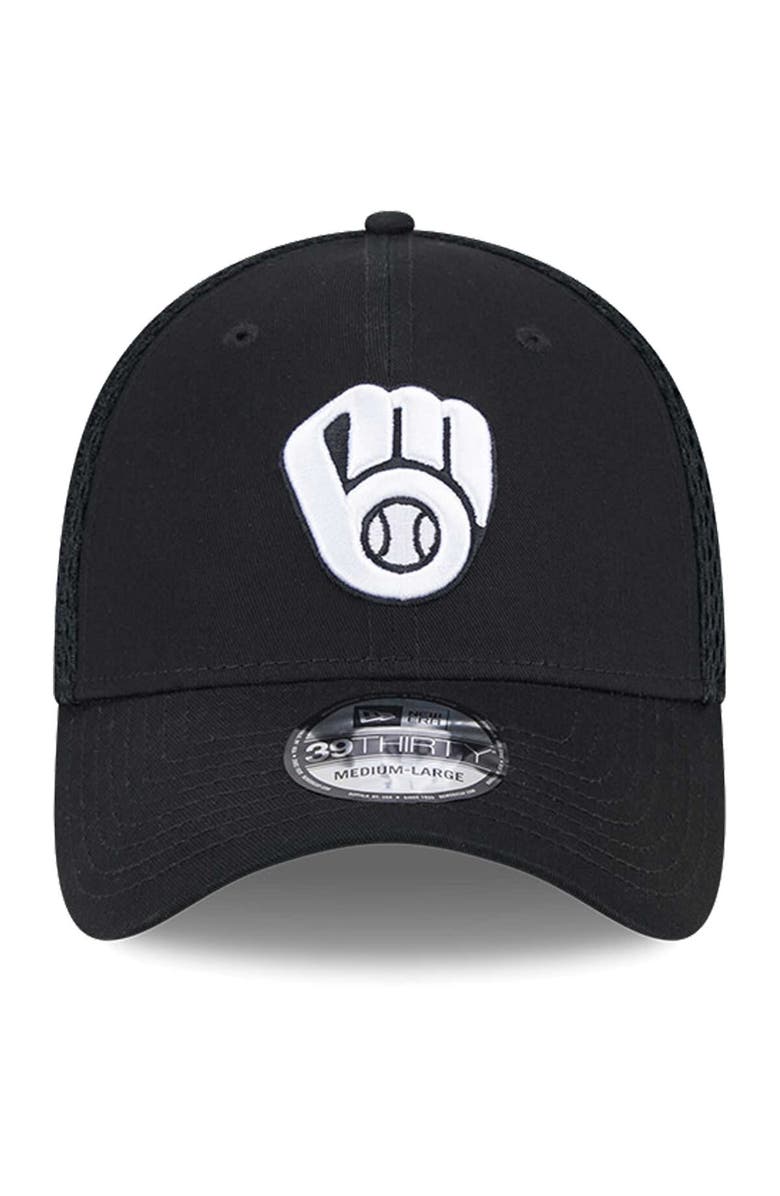 New Era Men's New Era Milwaukee Brewers Evergreen Black & White Neo 39THIRTY Flex Hat, Alternate, color, Black