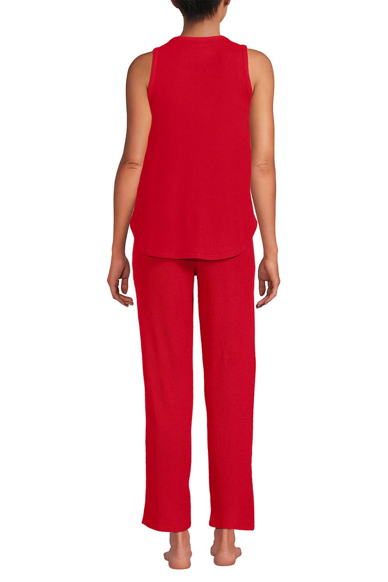 Brushed Cozy Waffle Jersey 3 Piece Pajama Set - Tank Top Pant and Robe, Alternate, color, Compass Red