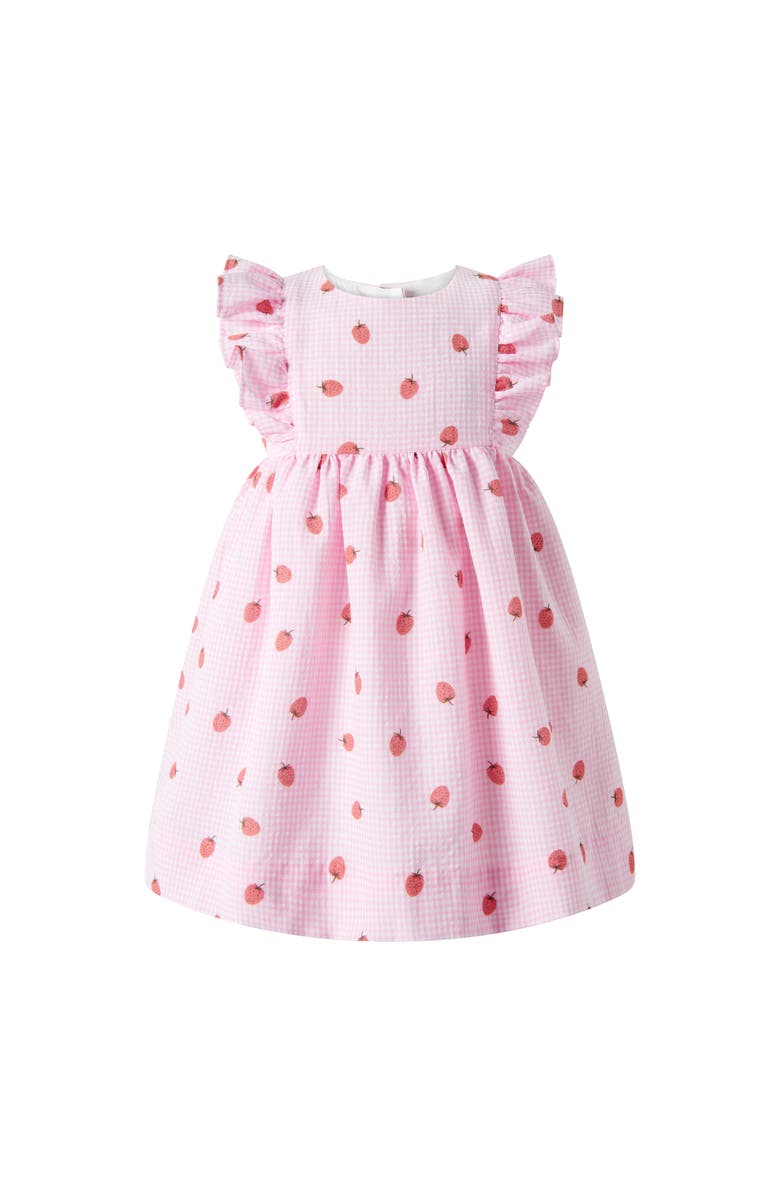 Rachel Riley Strawberry Gingham Sundress & Hat, Alternate, color, Pink