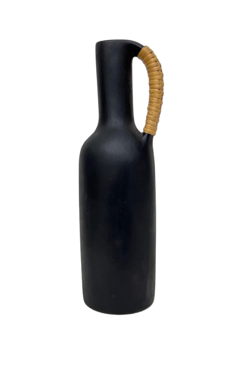 Nimmit Longpi Black Stone Pottery Vase With Wicker Handle, Alternate, color, Black