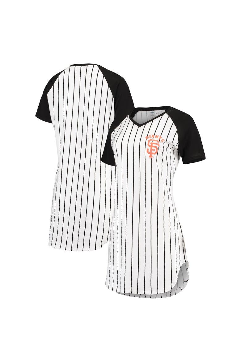 Women's Concepts Sport White/Black San Francisco Giants Vigor Pinstripe Raglan V-Neck Nightshirt, Alternate, color, White