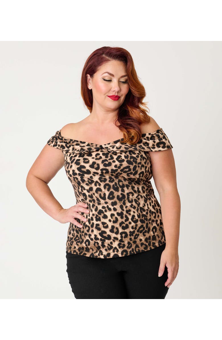 Unique Vintage Plus Size 1950s Maraschino Top, Alternate, color, Brown Leopard Print