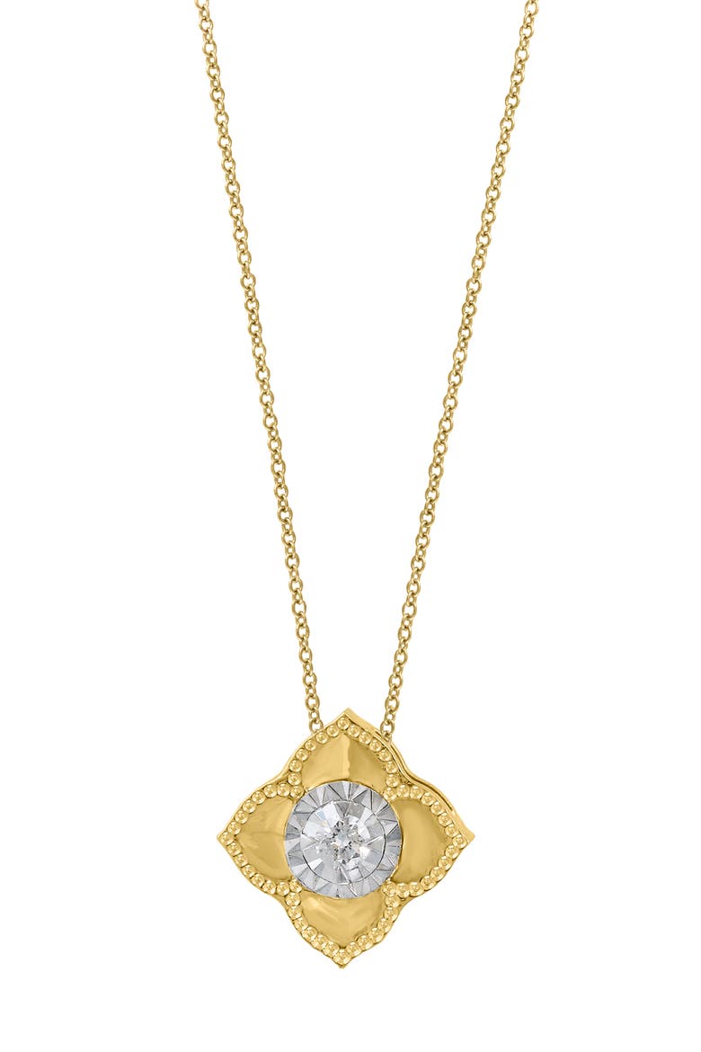 14K Gold Plated Sterling Silver Diamond Flower Pendant Necklace, Alternate, color, GOLD