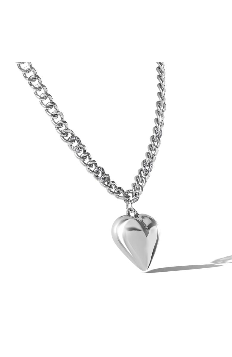 Jessica Simpson Silver-Tone Chunky Heart Pendant Chain Necklace, Alternate, color, Silver