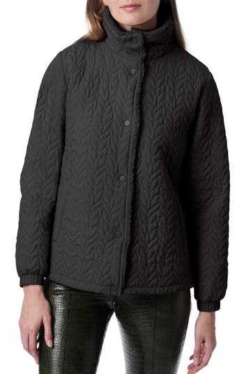 Bernardo Quilted Jacket With Faux Shearling Collar In Black