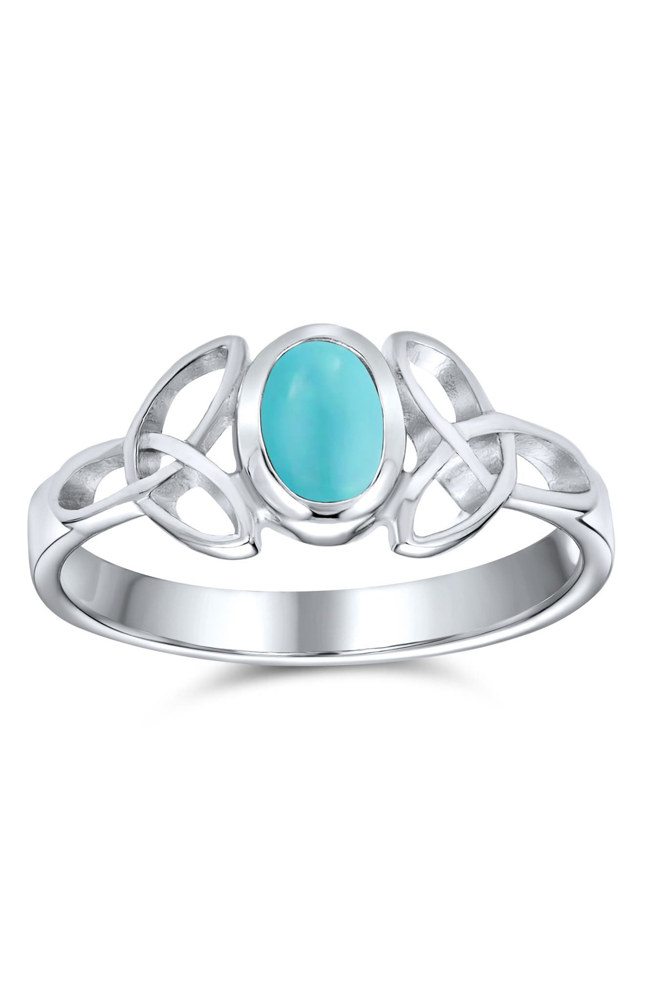 BLING JEWELRY Rhodium Plated Sterling Silver Turquoise Celtic Trinity Knot Ring