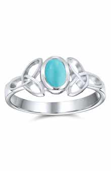 BLING JEWELRY Rhodium Plated Sterling Silver Turquoise Celtic Trinity Knot Ring