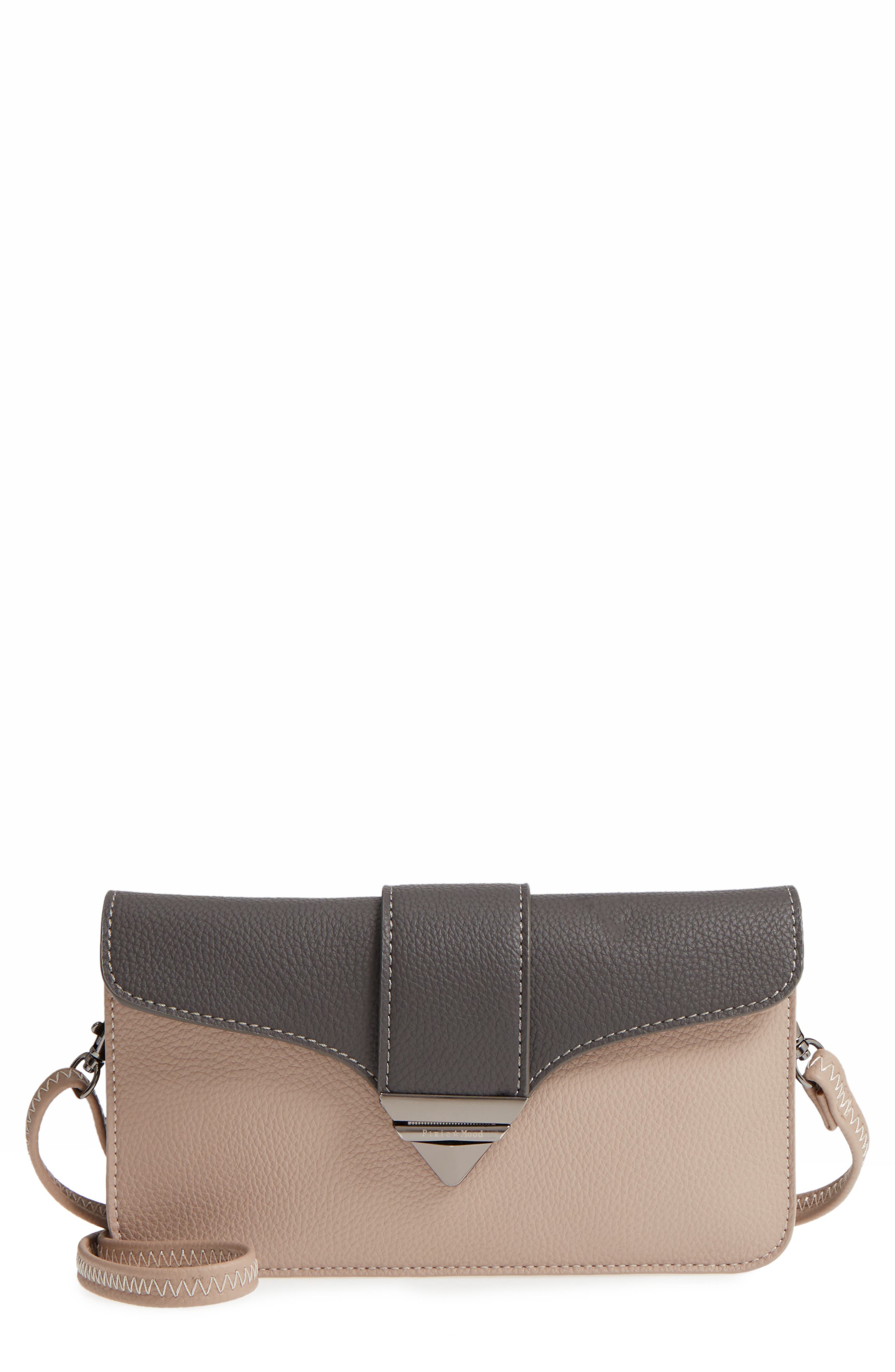 Faux Leather Crossbody Bag, Main, color, GREY/ SAND