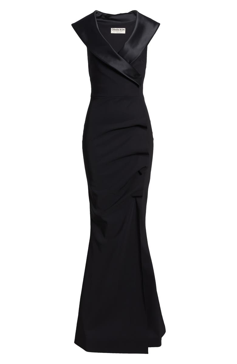 Chiara Boni La Petite Robe Fiy Satin Trim Mermaid Gown, Alternate, color, Nero