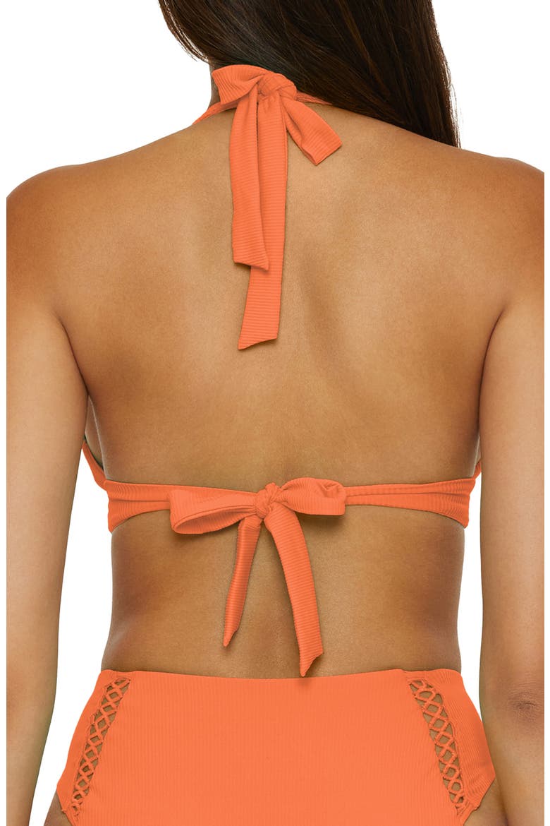 Modern Edge Halter Bikini Top, Alternate, color, CORAL ROSE