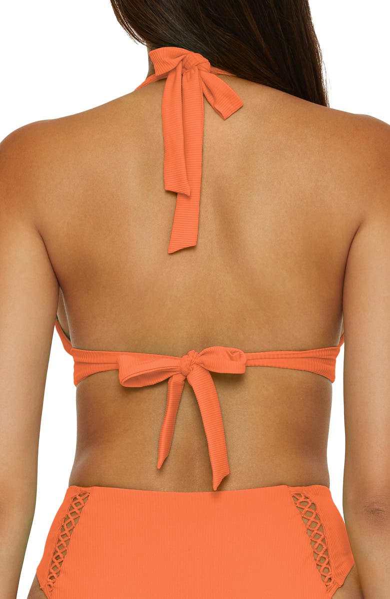 Becca Modern Edge Halter Bikini Top, Alternate, color, Coral Rose