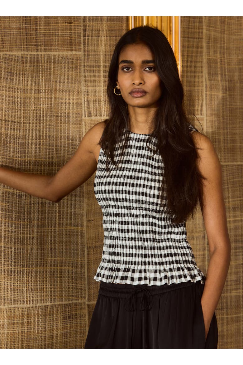 Maggie Linen Gingham sleeveless Top, Alternate, color, Black & White