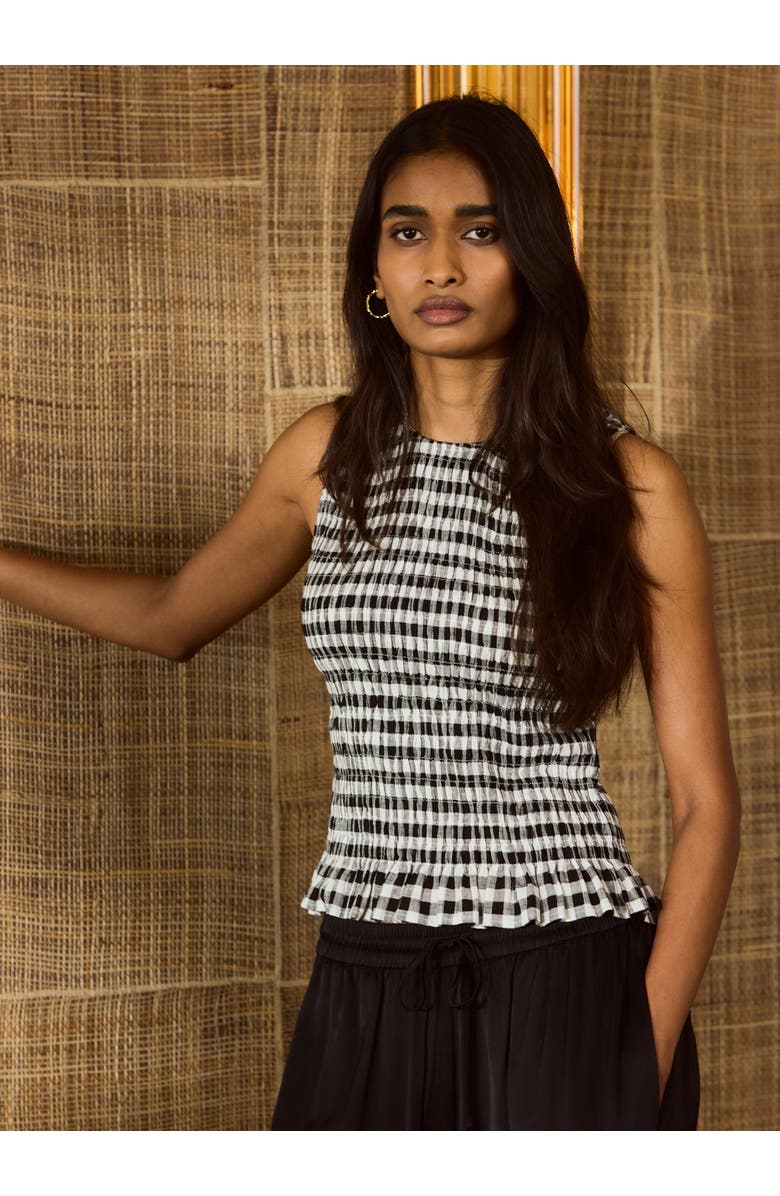 Baukjen Maggie Linen Gingham sleeveless Top, Alternate, color, Black & White