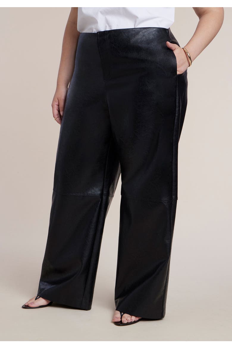 Adjustable Waist Faux Leather Wide Leg Pant, Alternate, color, BLACK ONYX