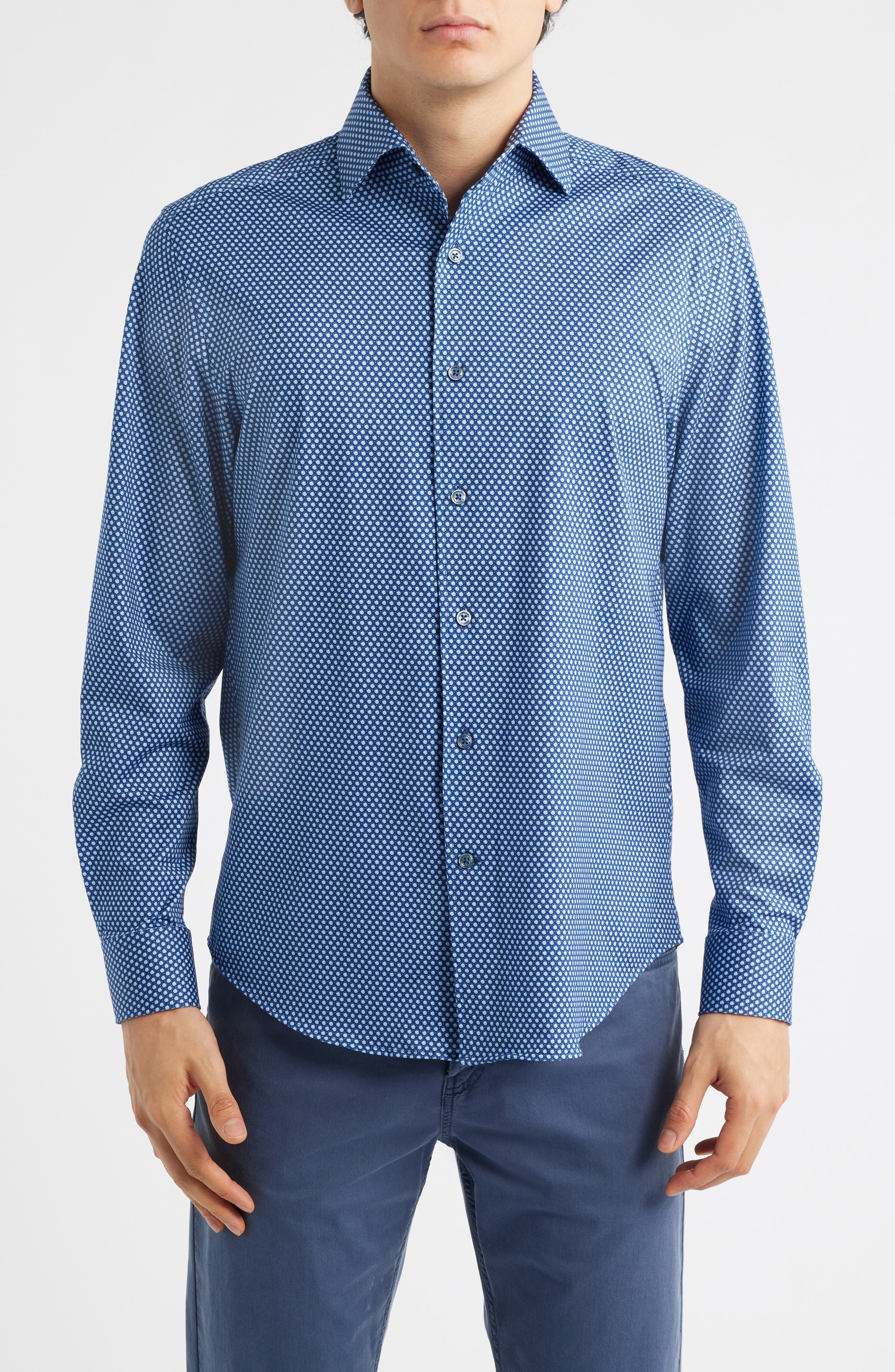 Devon OoohCotton Honeycomb Print Long Sleeve Button-Up Shirt