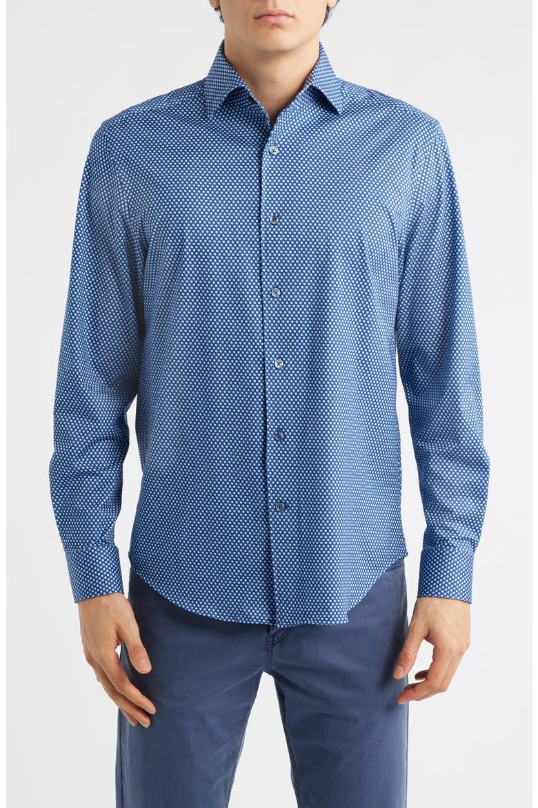 Devon OoohCotton® Honeycomb Print Long Sleeve Button-Up Shirt, Main, color, NAVY